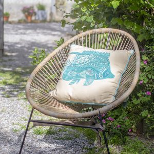 Coussin poisson bleu et blanc