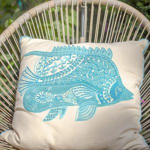 Coussin poisson bleu et blanc