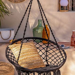 Hamac rond Bahli noir avec franges