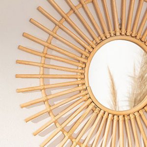 Miroir mural rond en rotin