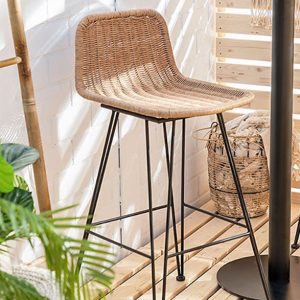 Tabouret haut de jardin en osier et métal