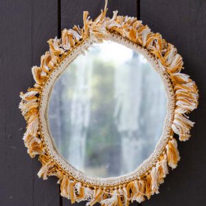 Petit miroir orange rond à franges