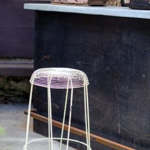 Tabouret en métal blanc vintage